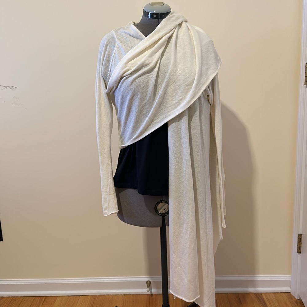 Subtle Luxury Slub Sweater Knit Wrap Cardigan Small/Medium Off-White